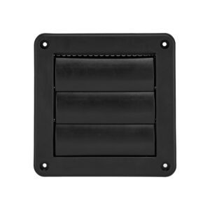 Black Plastic Wall Exhaust Vent (Louvered) - Metal Bug Screen - Closed