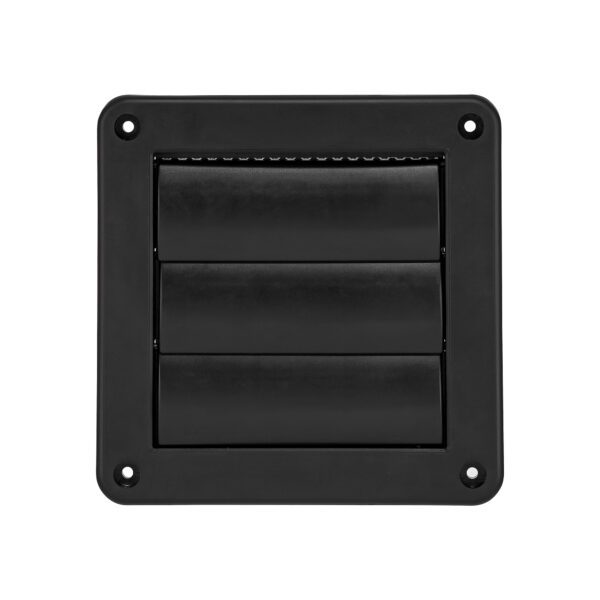 Black Plastic Wall Exhaust Vent (Louvered) - Metal Bug Screen - Closed