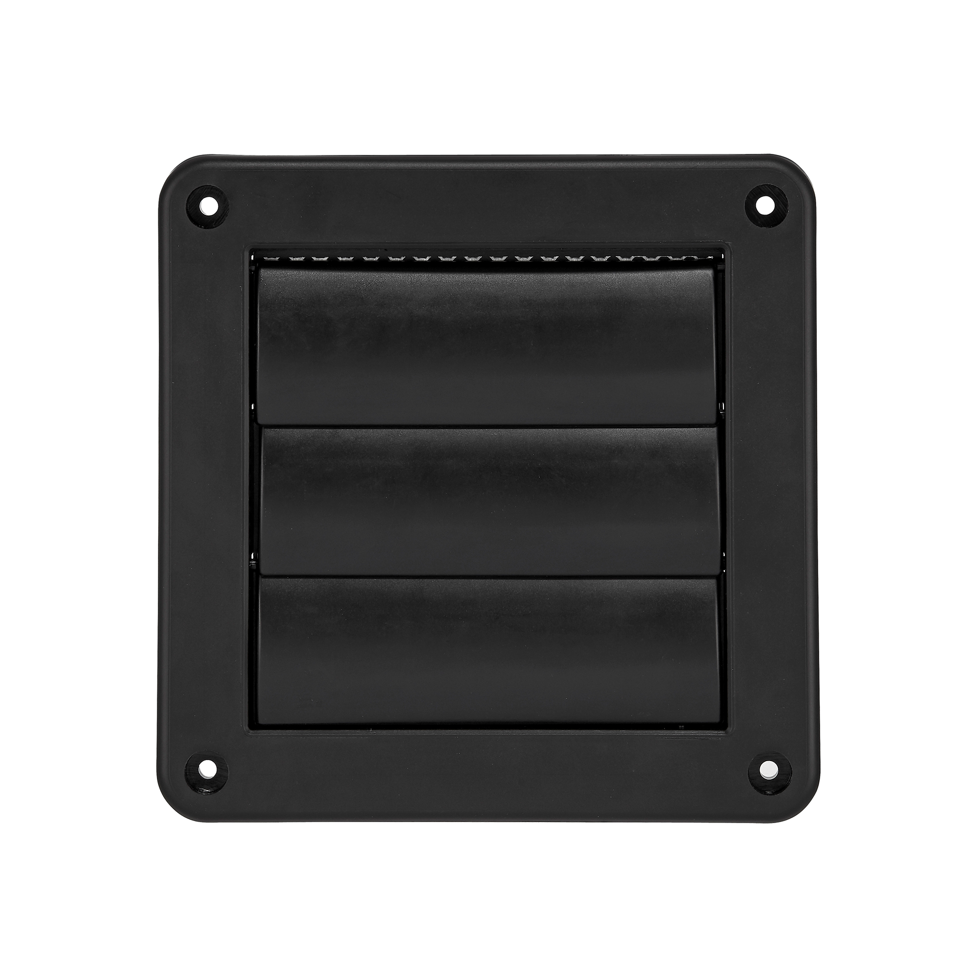 1423BLS-02 Black Plastic Wall Exhaust Vent (Louvered) - Metal Bug Screen - Closed