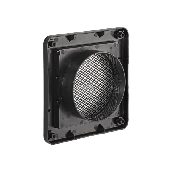 Black Plastic Wall Exhaust Vent (Louvered) - Metal Bug Screen - Back