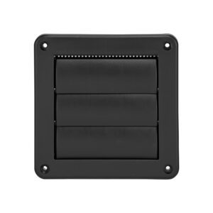 Black Plastic Wall Exhaust Vent (Louvered) - Metal Bug Screen - Flush Mount - Closed