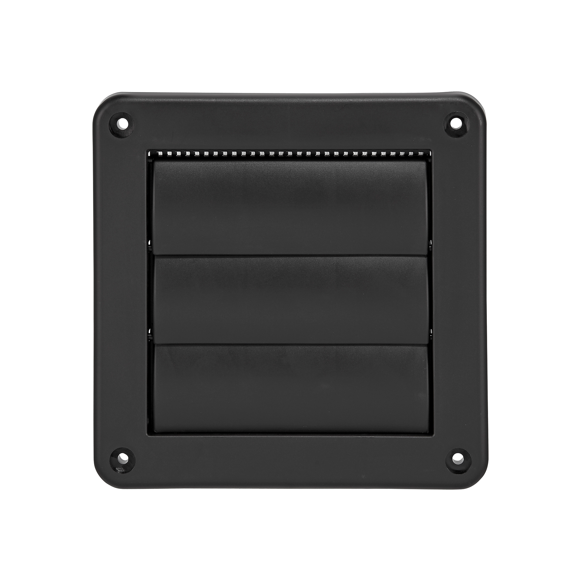 1423BLS-NC-02 Black Plastic Wall Exhaust Vent (Louvered) - Metal Bug Screen - Flush Mount - Closed