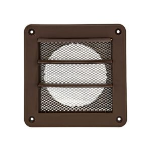 Brown Plastic Wall Exhaust Vent (Louvered) - Metal Bug Screen - Opened