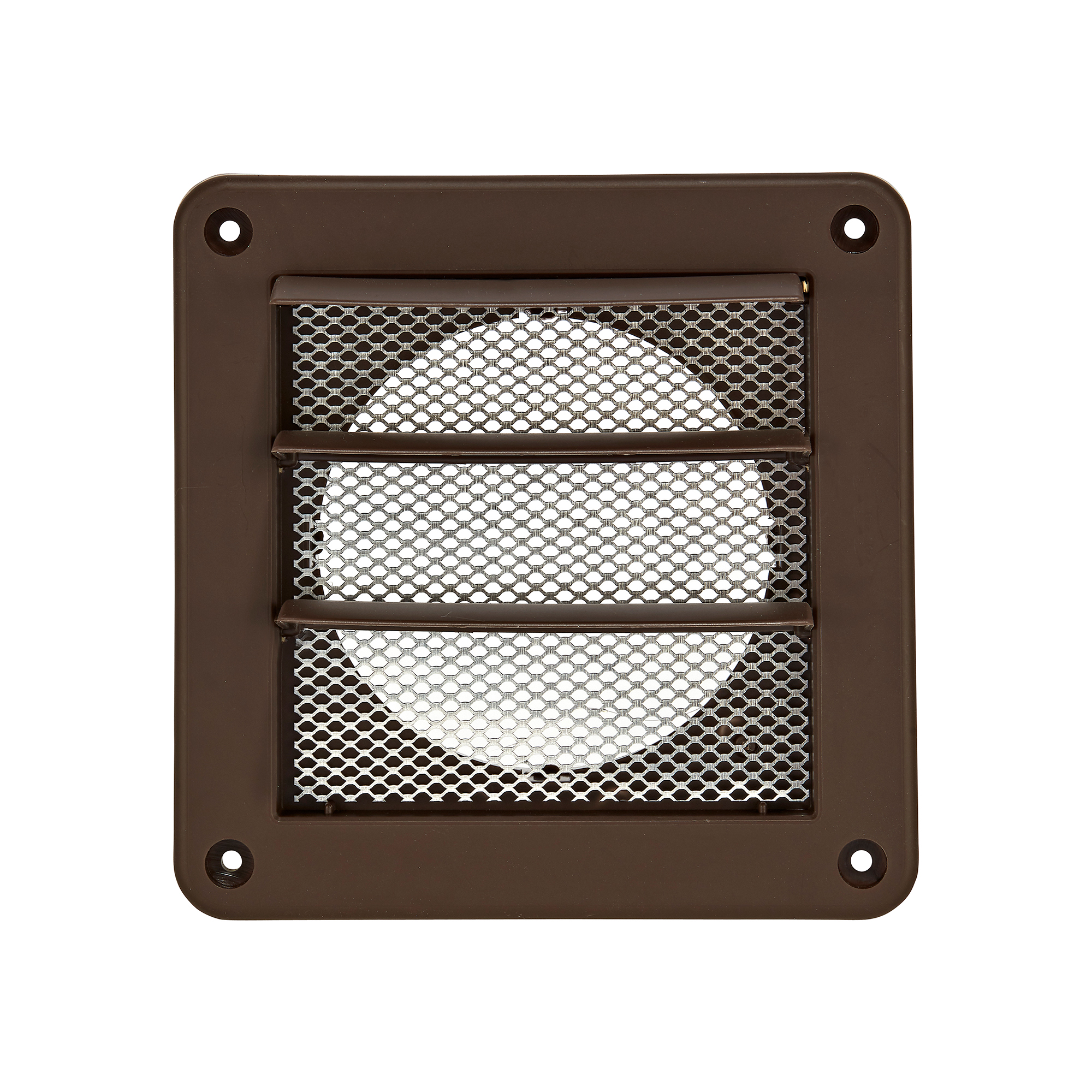 Brown Plastic Wall Exhaust Vent (Louvered) - Metal Bug Screen - Opened