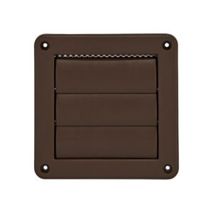 Brown Plastic Wall Exhaust Vent (Louvered) - Metal Bug Screen - Closed
