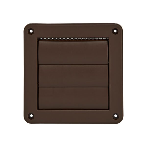 Brown Plastic Wall Exhaust Vent (Louvered) - Metal Bug Screen - Closed