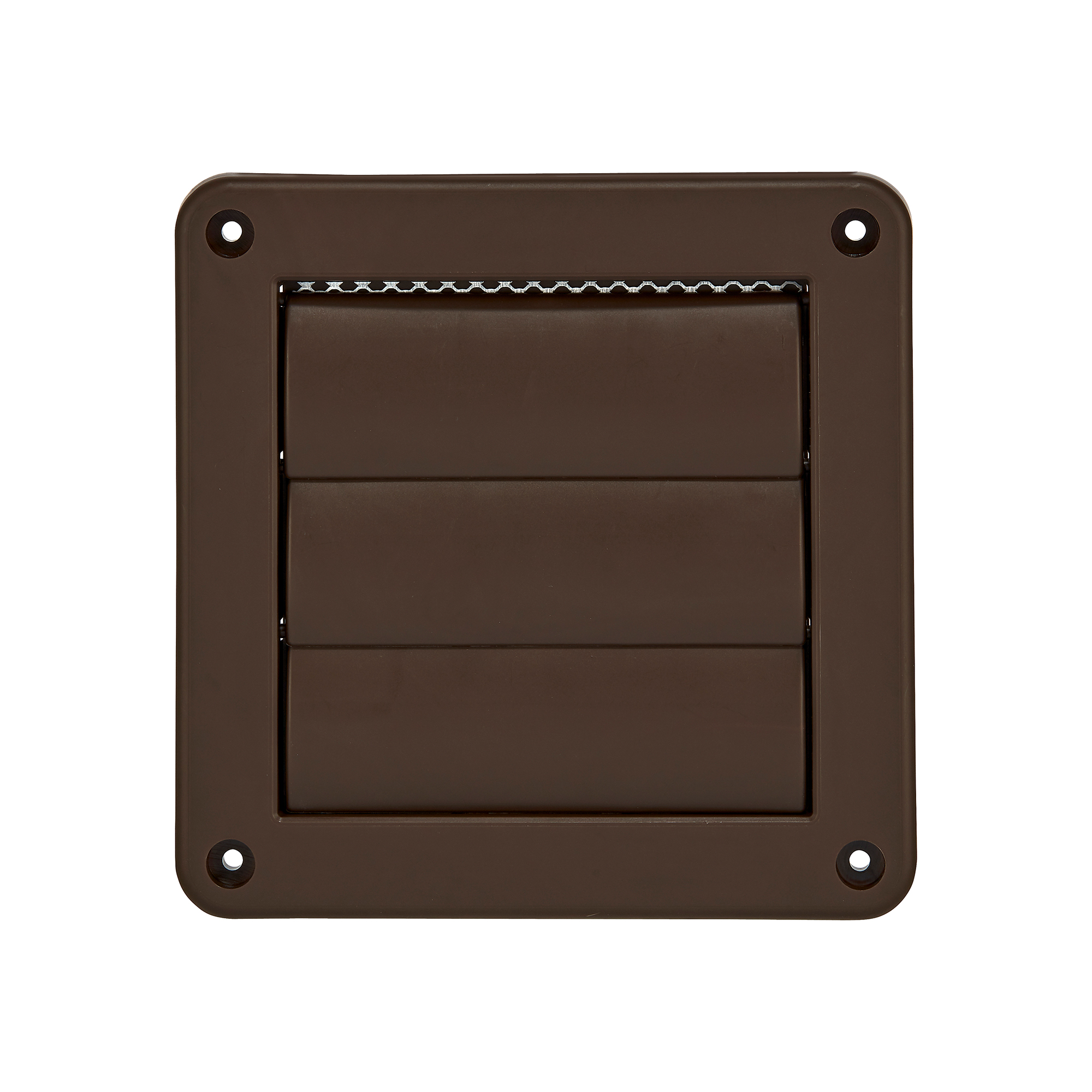 1423BS-02 Brown Plastic Wall Exhaust Vent (Louvered) - Metal Bug Screen - Closed