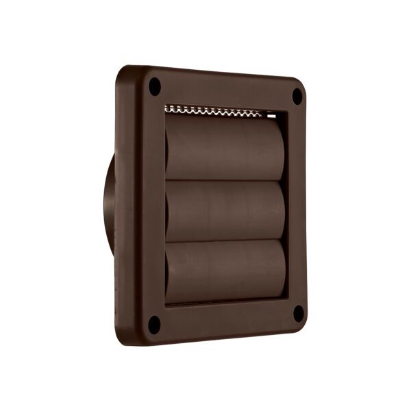 Brown Plastic Wall Exhaust Vent (Louvered) - Metal Bug Screen - Angle