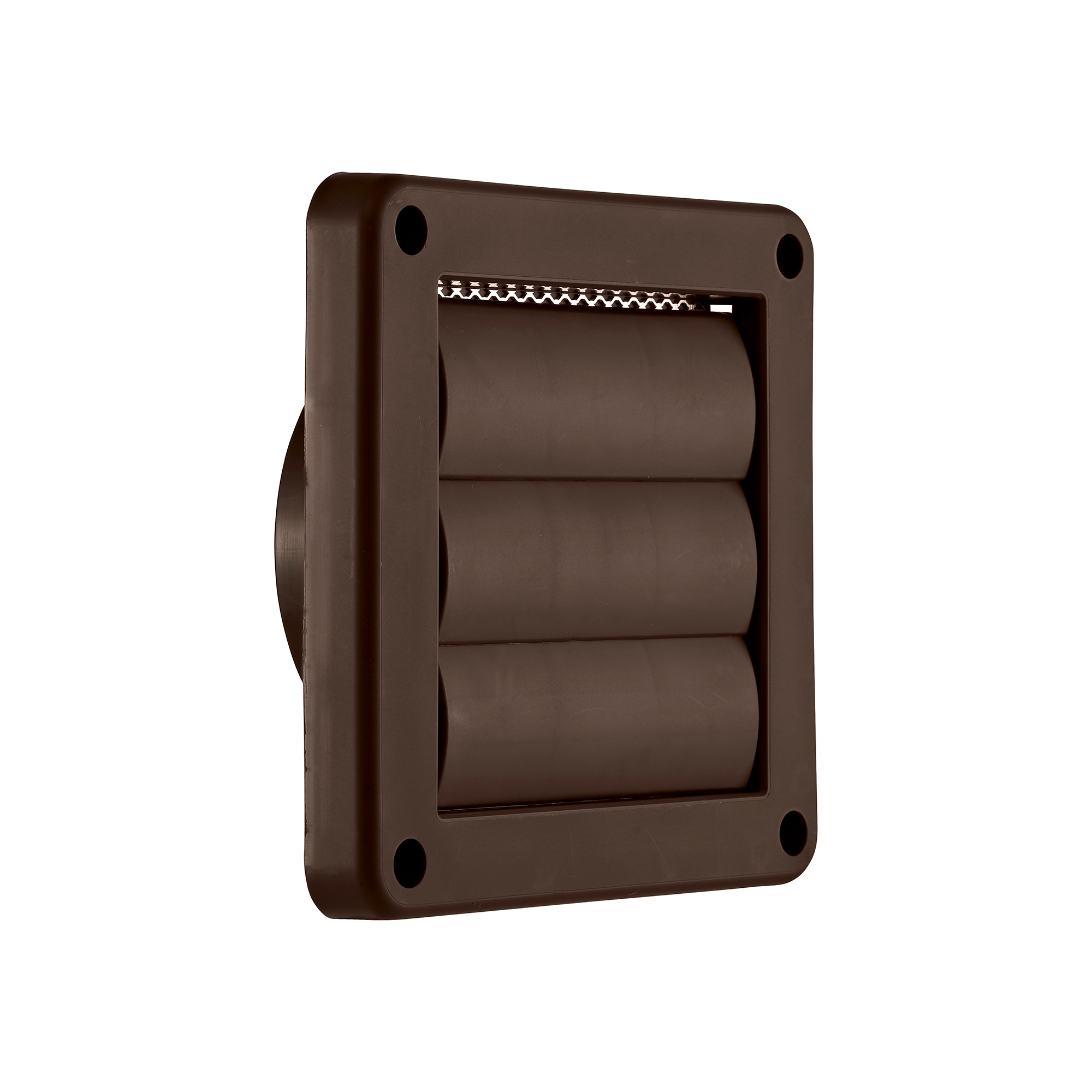 1423BS-03 Brown Plastic Wall Exhaust Vent (Louvered) - Metal Bug Screen - Angle