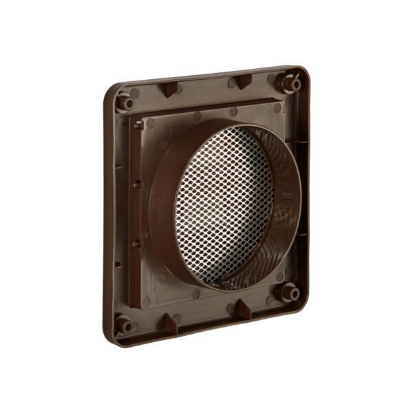 Brown Plastic Wall Exhaust Vent (Louvered) - Metal Bug Screen - Back