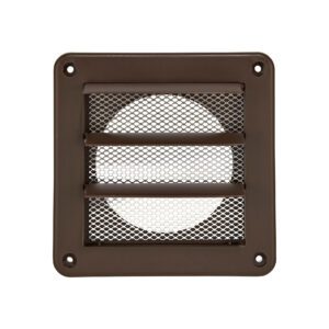 Brown Plastic Wall Exhaust Vent (Louvered) - Metal Bug Screen - Flush Mount - Opened
