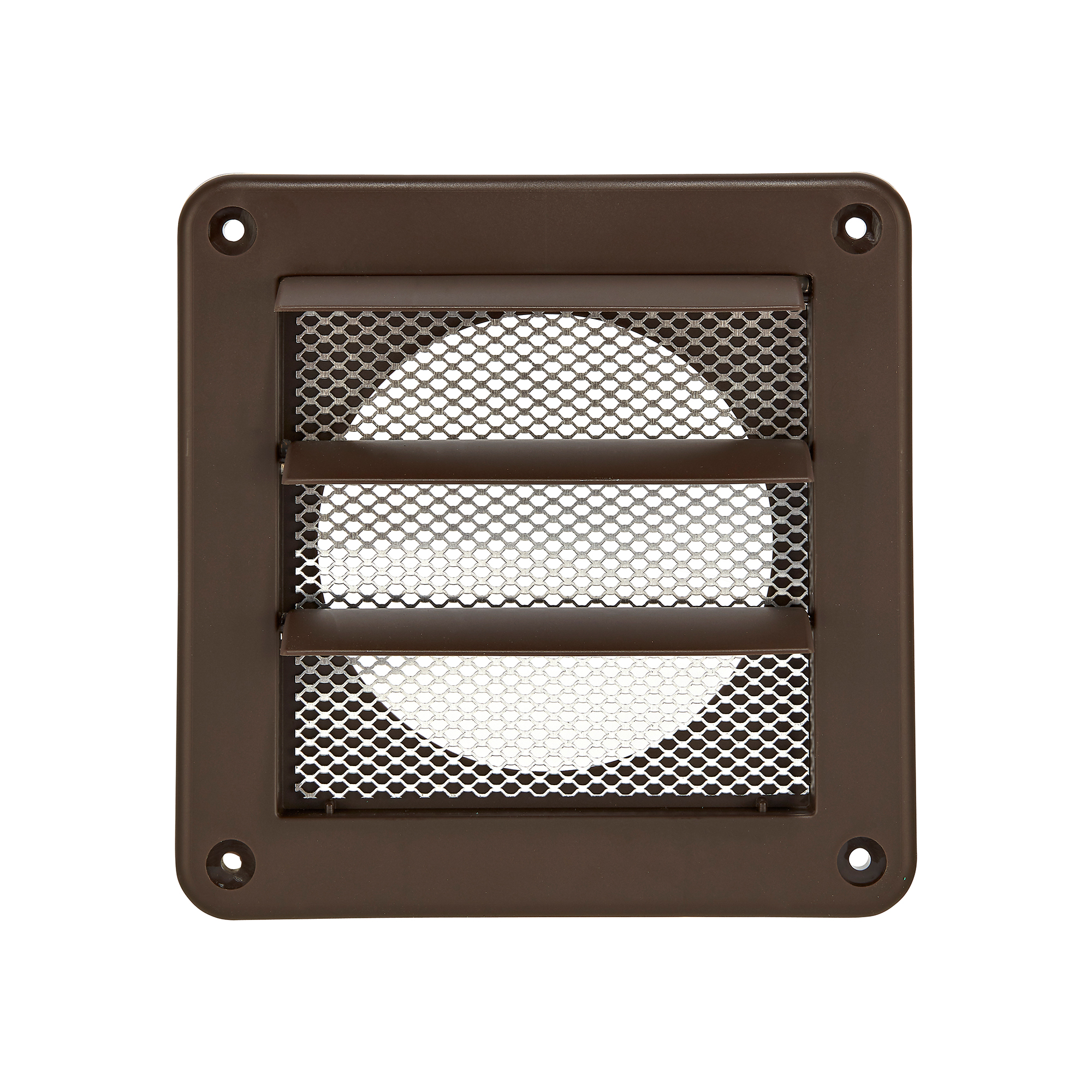 Brown Plastic Wall Exhaust Vent (Louvered) - Metal Bug Screen - Flush Mount - Opened