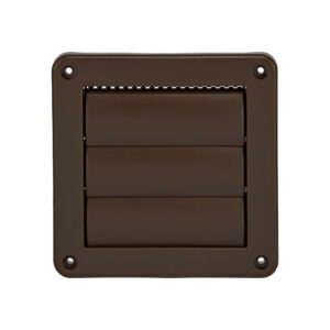 Brown Plastic Wall Exhaust Vent (Louvered) - Metal Bug Screen - Flush Mount - Closed