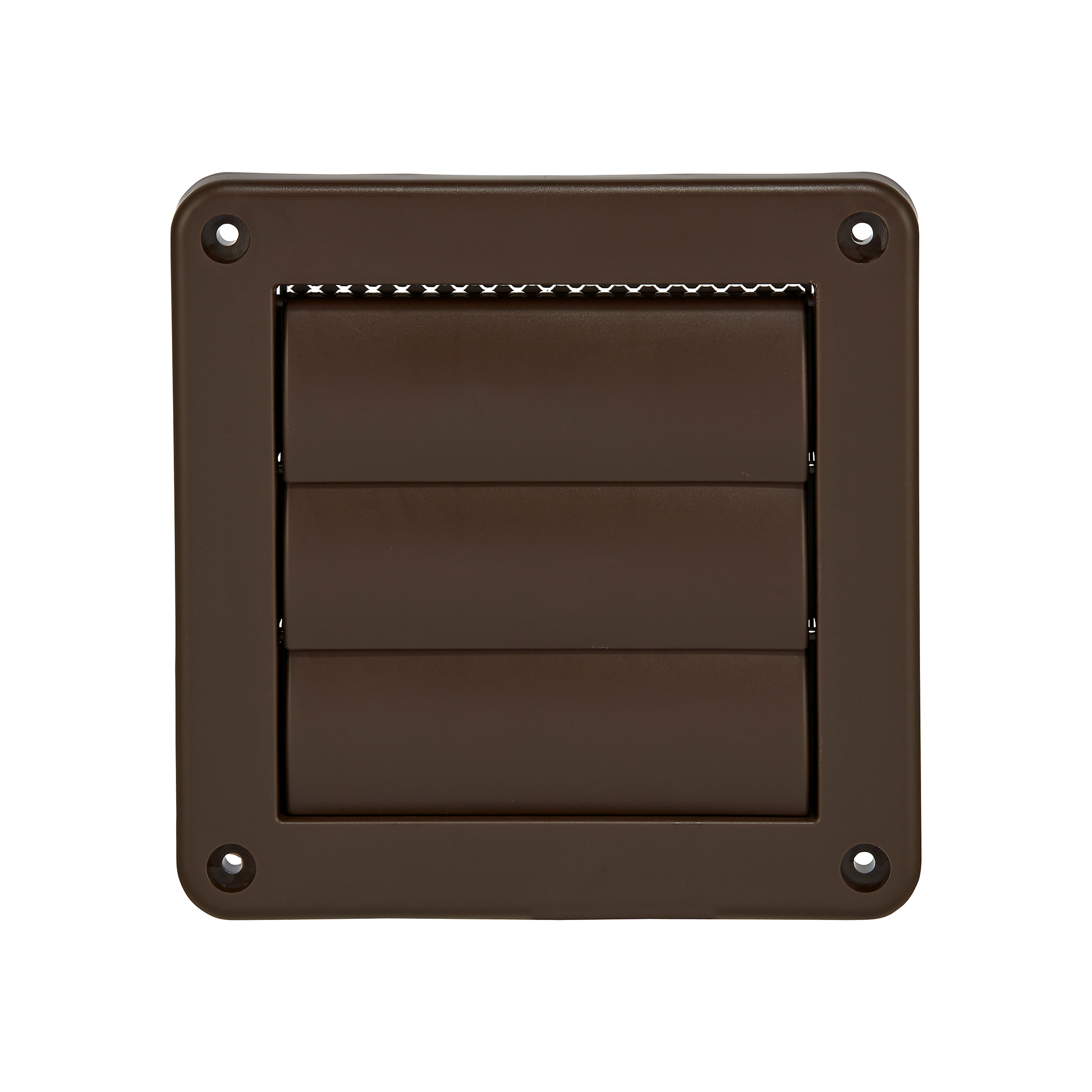 1423BS-NC-02 Brown Plastic Wall Exhaust Vent (Louvered) - Metal Bug Screen - Flush Mount - Closed