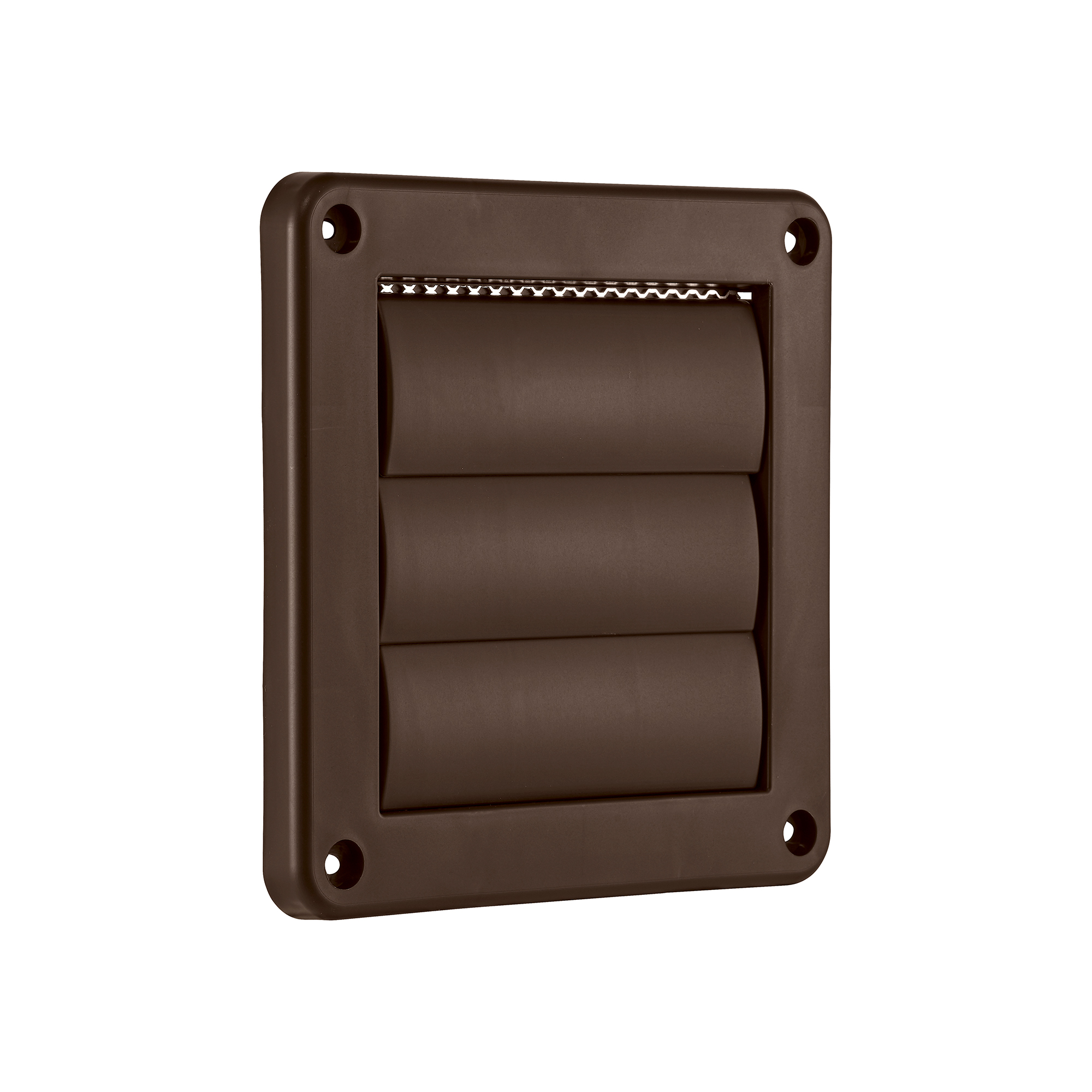 1423BS-NC-03 Brown Plastic Wall Exhaust Vent (Louvered) - Metal Bug Screen - Flush Mount - Angle