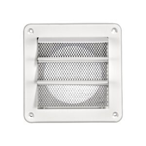 White Plastic Wall Exhaust Vent (Louvered) - Metal Bug Screen - Flush Mount - Opened