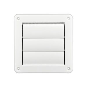 White Plastic Wall Exhaust Vent (Louvered) - Metal Bug Screen - Flush Mount - Closed
