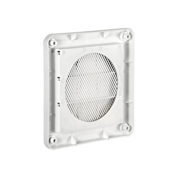 White Plastic Wall Exhaust Vent (Louvered) - Metal Bug Screen - Flush Mount - Back