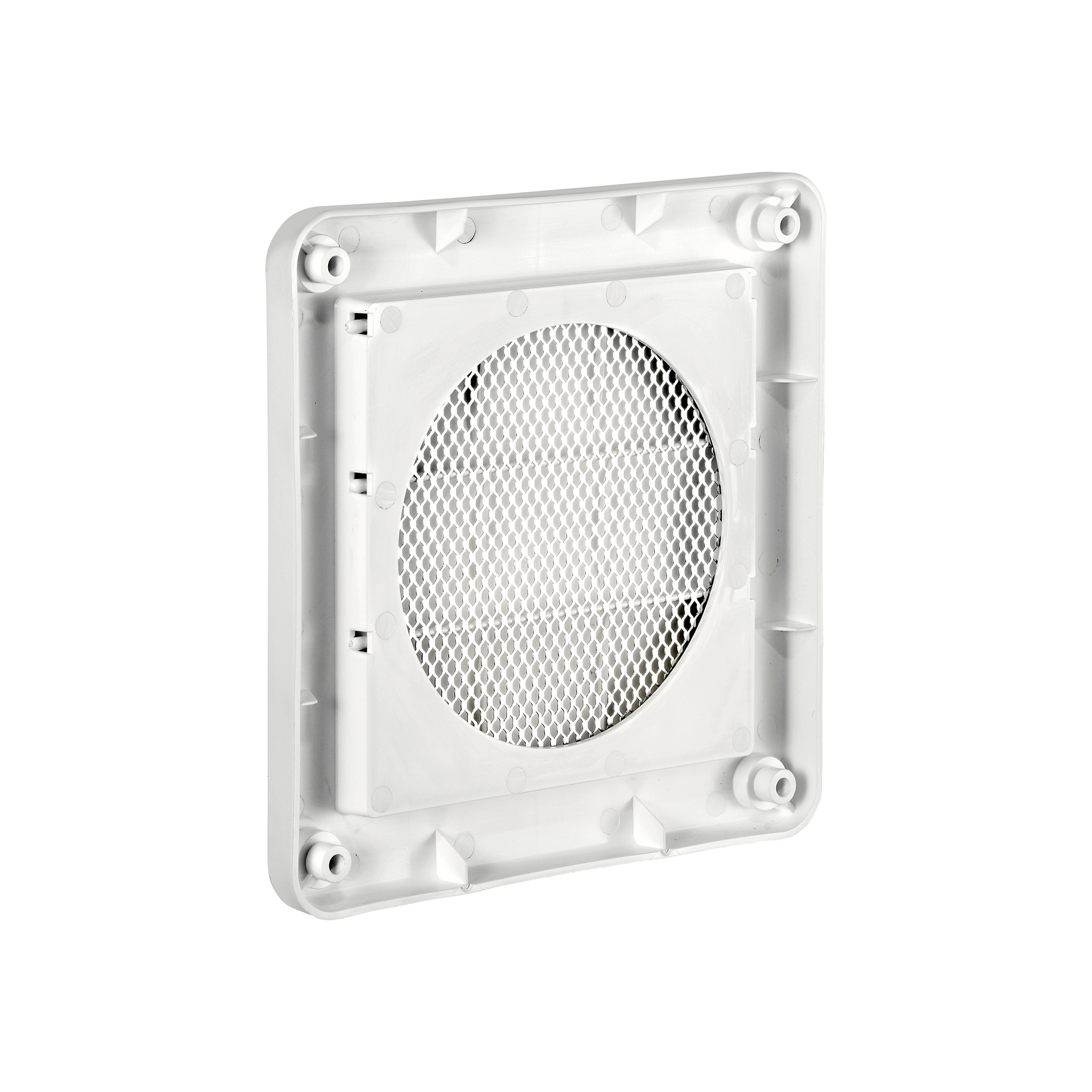 White Plastic Wall Exhaust Vent (Louvered) - Metal Bug Screen - Flush Mount - Back