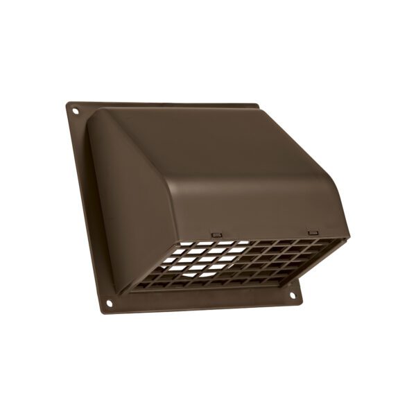Brown Plastic Wall Exhaust Hood Dryer Vent - Damper - Removable Screen - Flat Flange - Flush Mount - Opened