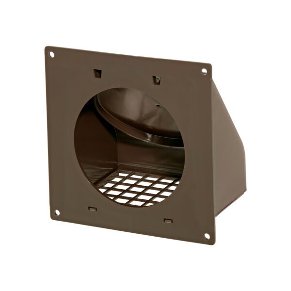 Brown Plastic Wall Exhaust Hood Dryer Vent - Damper - Removable Screen - Flat Flange - Flush Mount - Back Opened