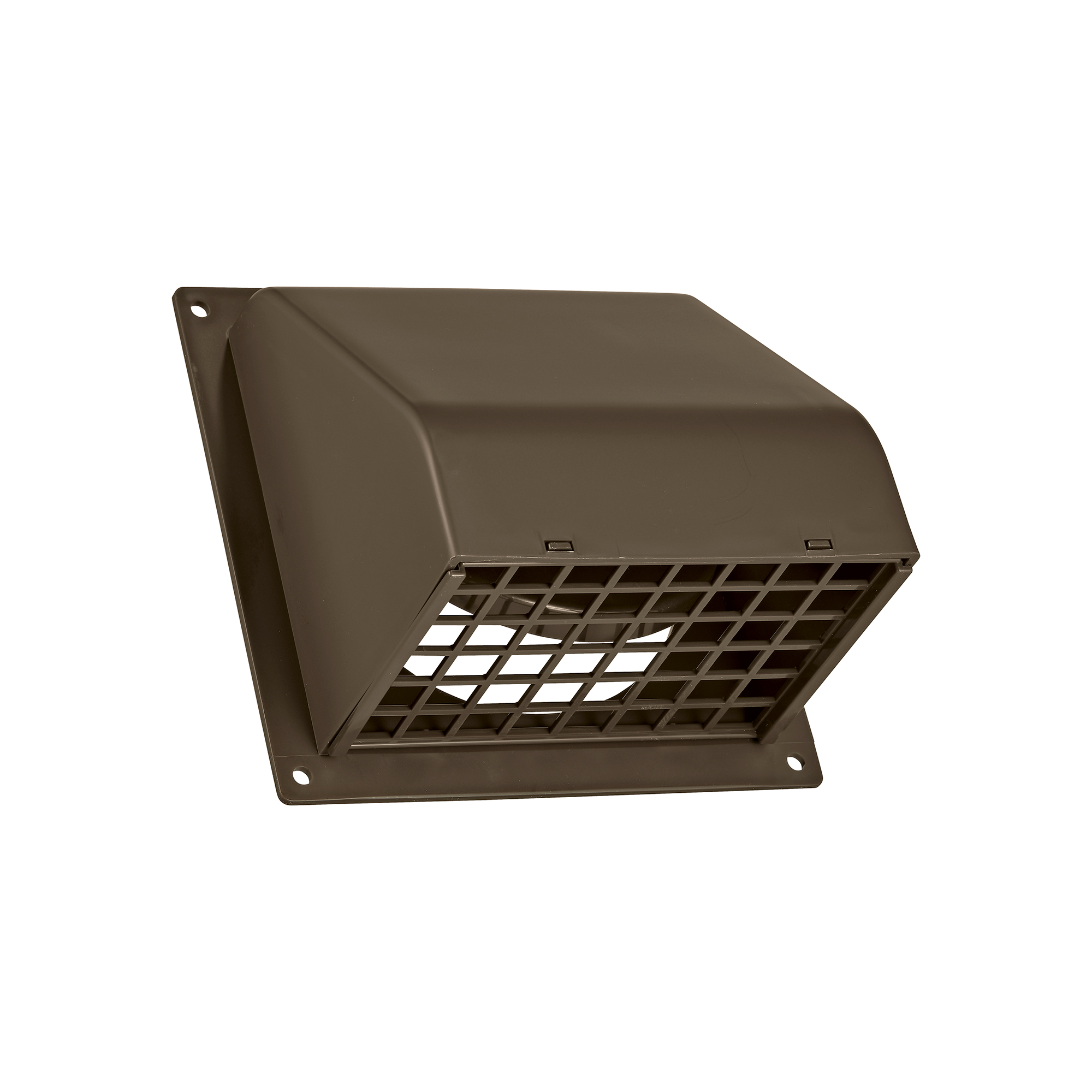 1471B-FF_NC-SPG-02 Brown Plastic Wall Exhaust Hood Dryer Vent - Spring Damper - Removable Screen - Flat Flange - Flush Mount - Opened