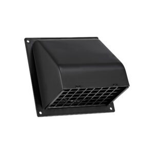 Black Plastic Wall Exhaust Hood Dryer Vent - Damper - Removable Screen - Flat Flange - Flush Mount - Closed