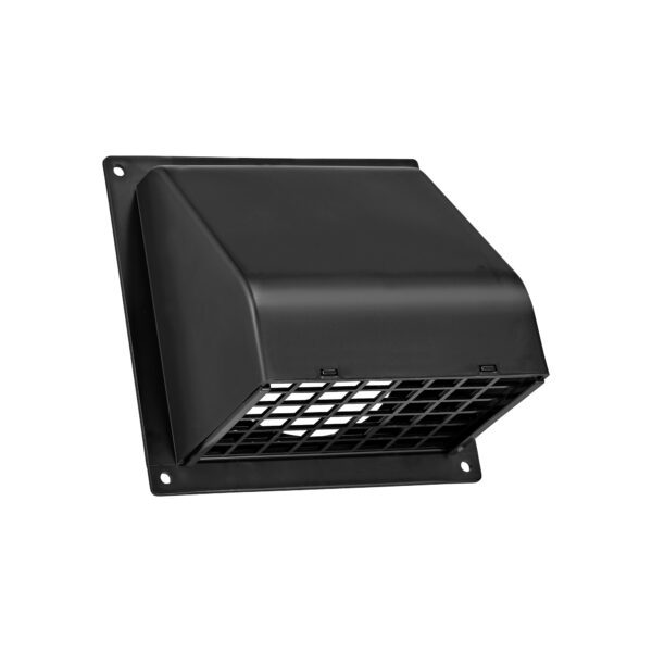 Black Plastic Wall Exhaust Hood Dryer Vent - Damper - Removable Screen - Flat Flange - Flush Mount - Opened