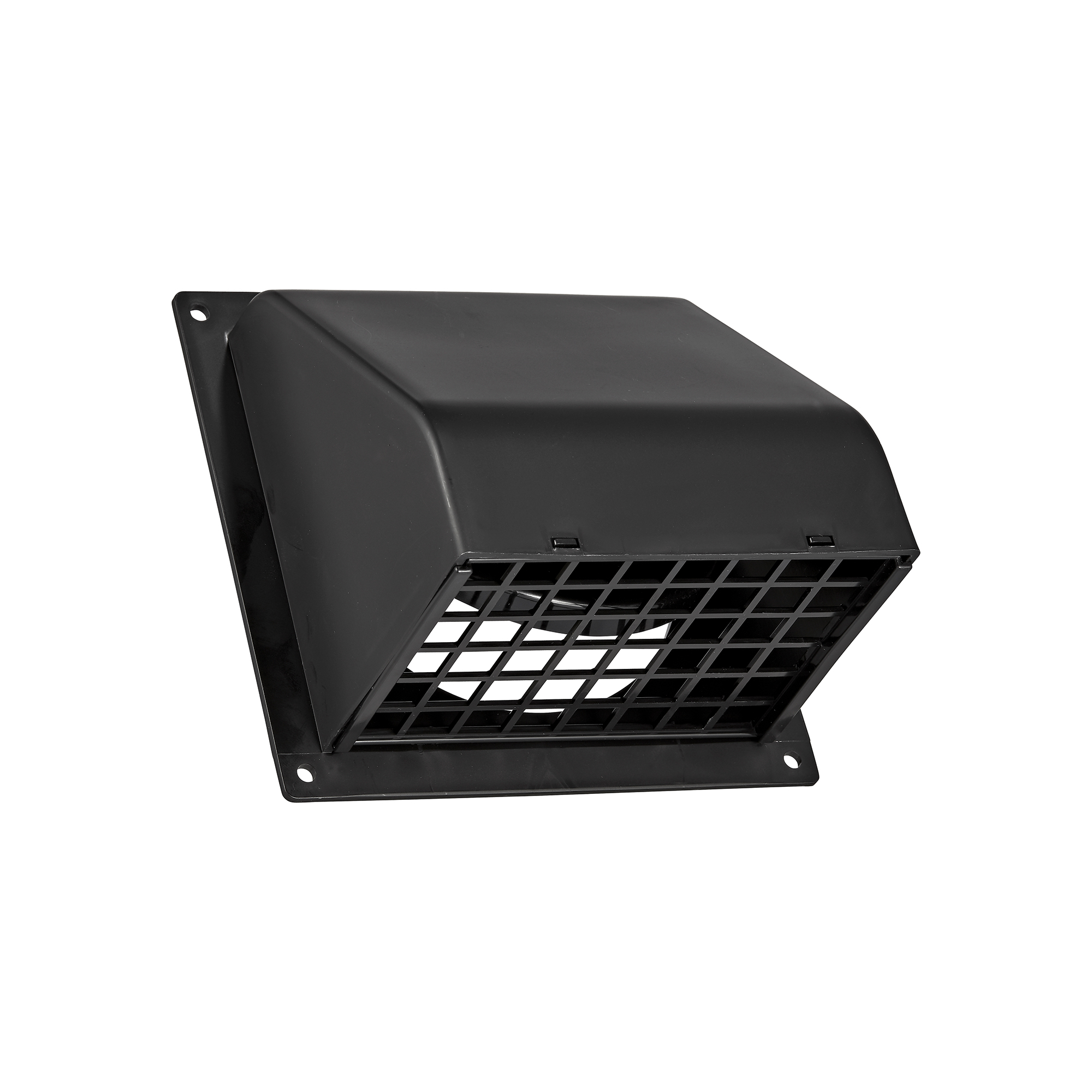 1471BL-FF-NC-SPG-02 Black Plastic Wall Exhaust Hood Dryer Vent - Spring Damper - Removable Screen - Flat Flange - Flush Mount - Opened