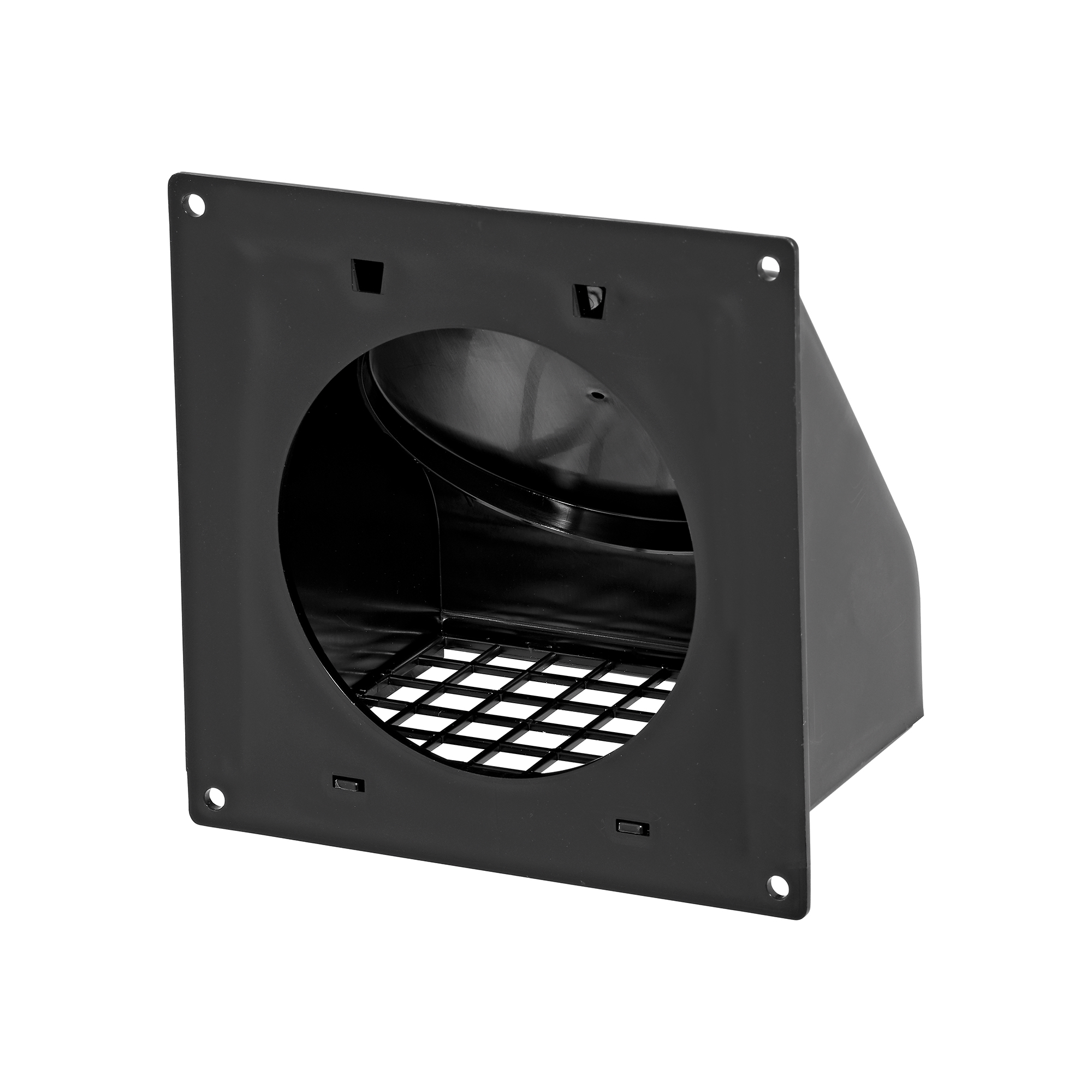1471BL-FF_NC-06 Black Plastic Wall Exhaust Hood Dryer Vent - Damper - Removable Screen - Flat Flange - Flush Mount - Back Opened