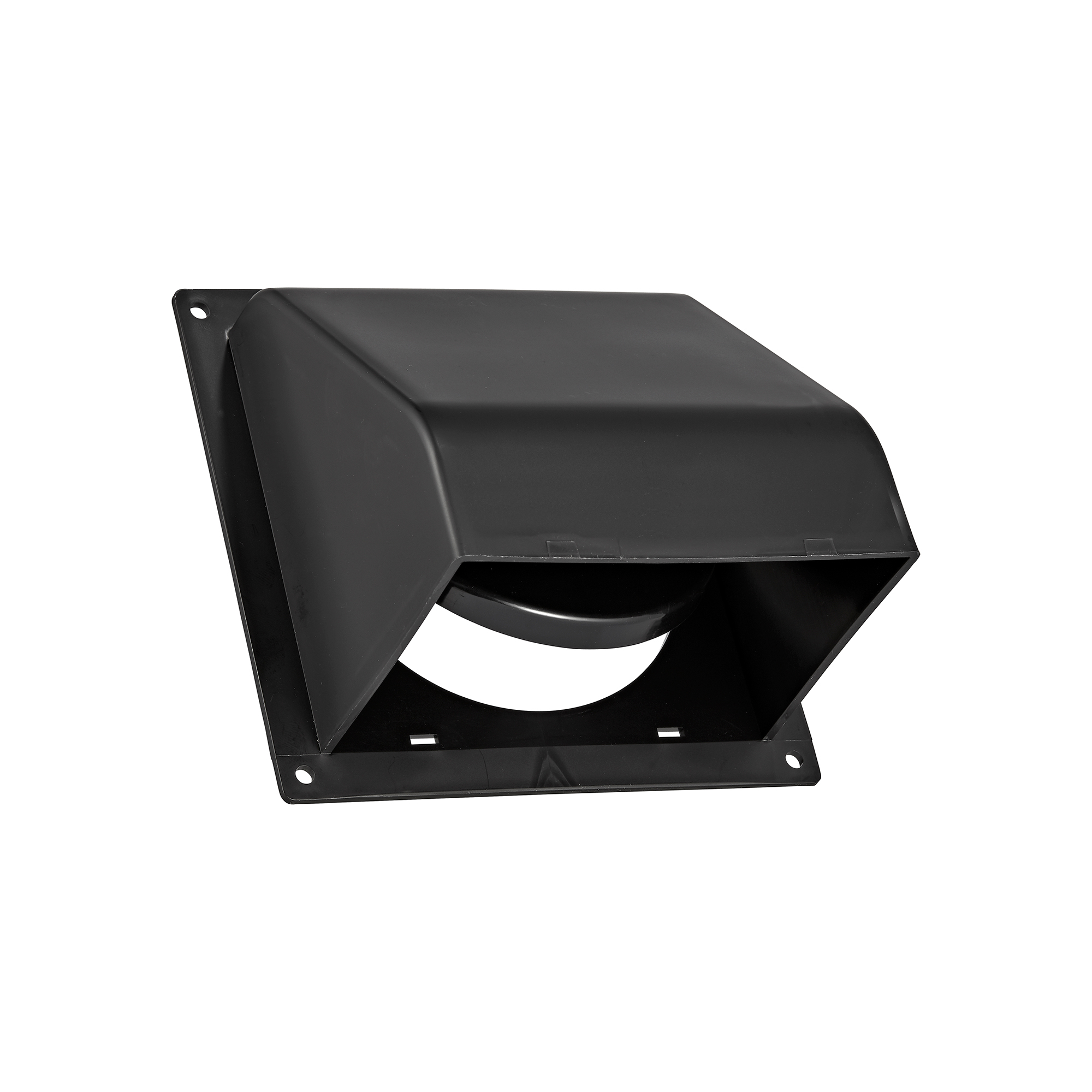 Black Plastic Wall Exhaust Hood Dryer Vent - Spring Damper - Flat Flange - Flush Mount - Opened