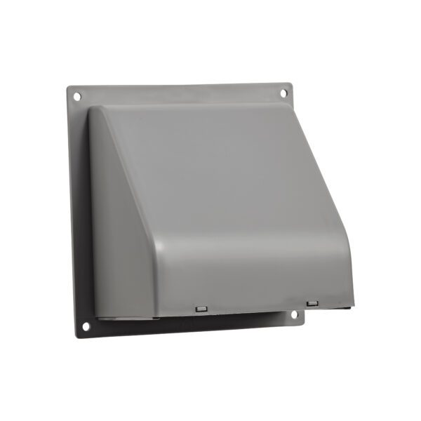Gray Plastic Wall Exhaust Hood Dryer Vent - Damper - Removable Screen - Flat Flange - Flush Mount - Front