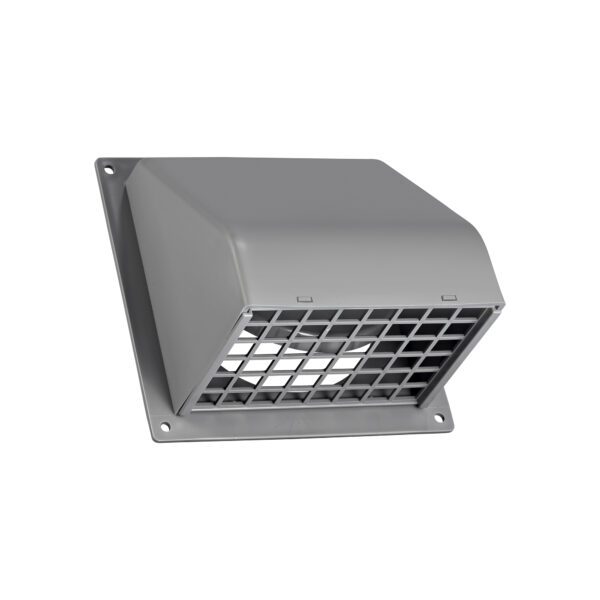 Gray Plastic Wall Exhaust Hood Dryer Vent - Spring Damper - Removable Screen - Flat Flange - Flush Mount - Opened