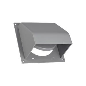 Gray Plastic Wall Exhaust Hood Dryer Vent - Spring Damper - Flat Flange - Flush Mount - Opened
