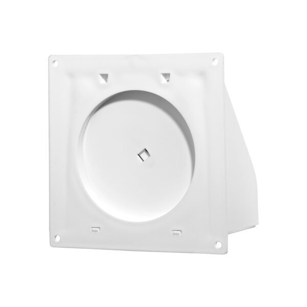 White Plastic Wall Exhaust Hood Dryer Vent - Spring Damper - Removable Screen - Flat Flange - Flush Mount - Closed