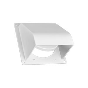 White Plastic Wall Exhaust Hood Dryer Vent - Spring Damper - Flat Flange - Flush Mount - Opened