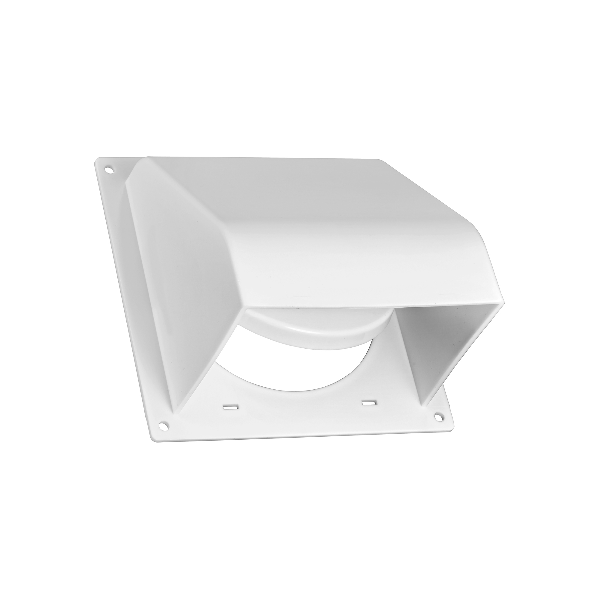 White Plastic Wall Exhaust Hood Dryer Vent - Spring Damper - Flat Flange - Flush Mount - Opened