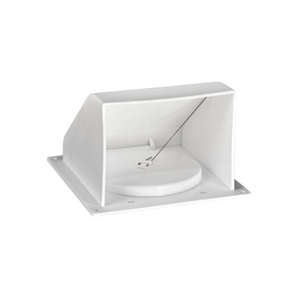 White Plastic Wall Exhaust Hood Dryer Vent - Spring Damper - Flat Flange - Flush Mount - Front