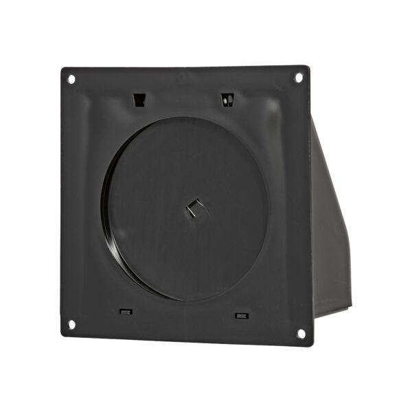 Black Plastic Wall Exhaust Hood Dryer Vent - Spring Damper - Removable Screen - Flat Flange - Flush Mount - Back