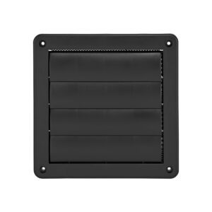 Black Plastic Wall Exhaust Vent (Louvered) - Metal Bug Screen - Flush Mount - Closed