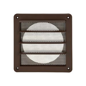 Brown Plastic Wall Exhaust Vent (Louvered) - Metal Bug Screen - Flush Mount - Opened