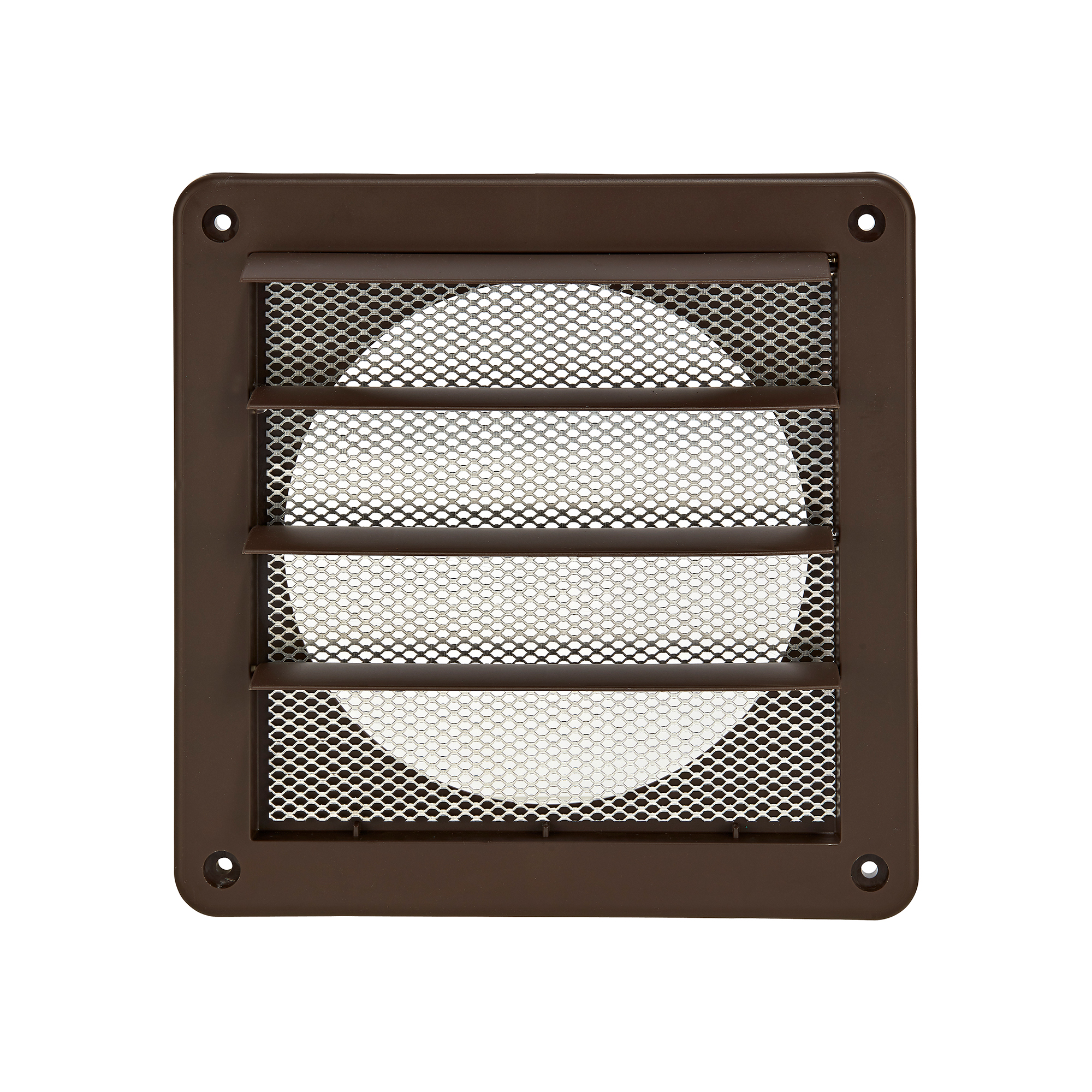 Brown Plastic Wall Exhaust Vent (Louvered) - Metal Bug Screen - Flush Mount - Opened