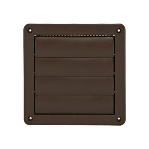 Brown Plastic Wall Exhaust Vent (Louvered) - Metal Bug Screen - Flush Mount - Closed