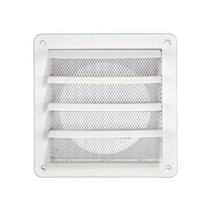White Plastic Wall Exhaust Vent (Louvered) - Metal Bug Screen - Flush Mount - Opened