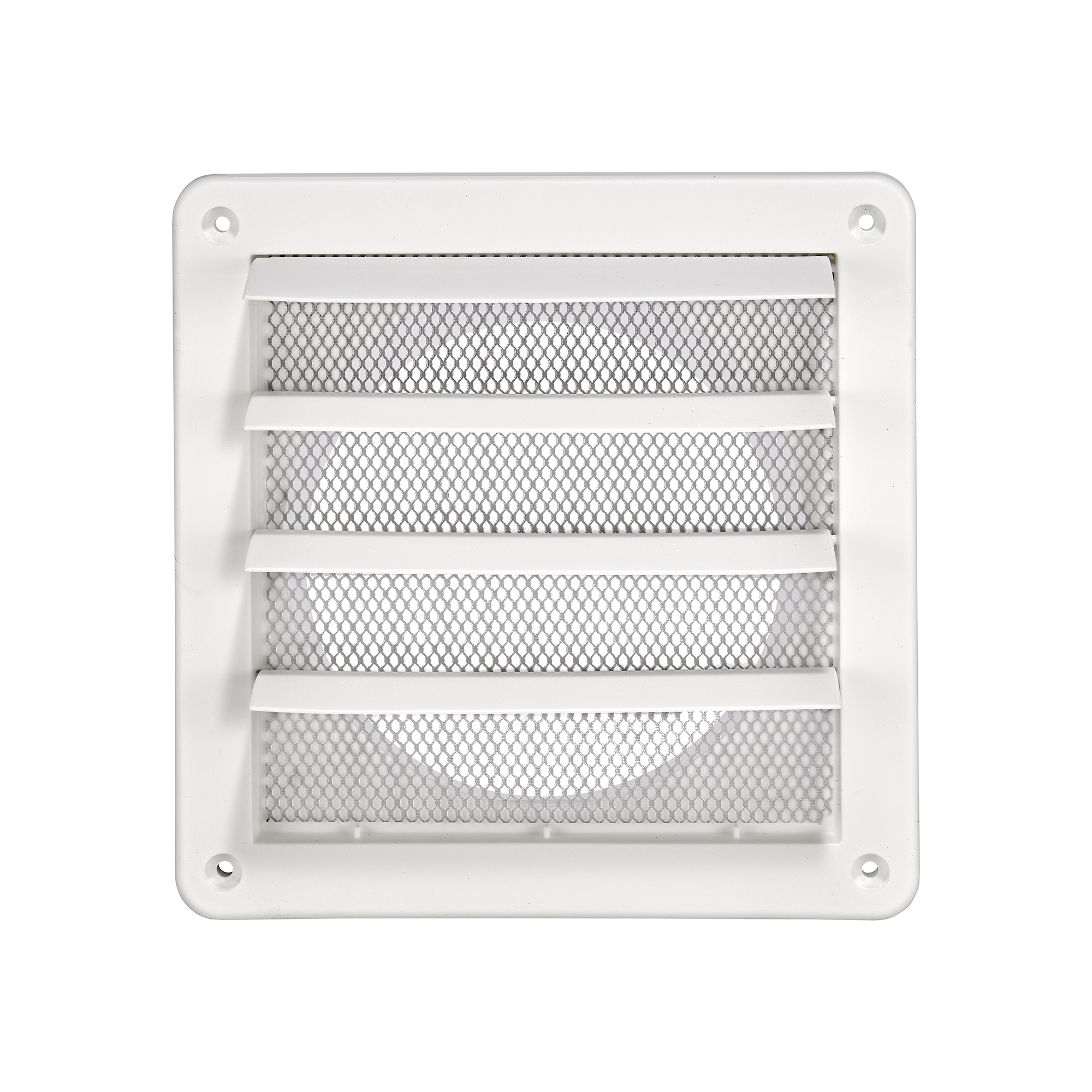 White Plastic Wall Exhaust Vent (Louvered) - Metal Bug Screen - Flush Mount - Opened