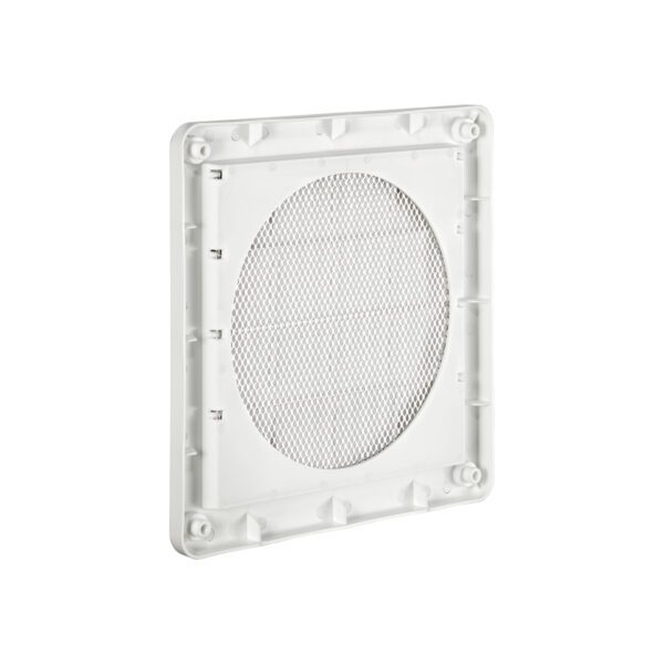 White Plastic Wall Exhaust Vent (Louvered) - Metal Bug Screen - Flush Mount - Back