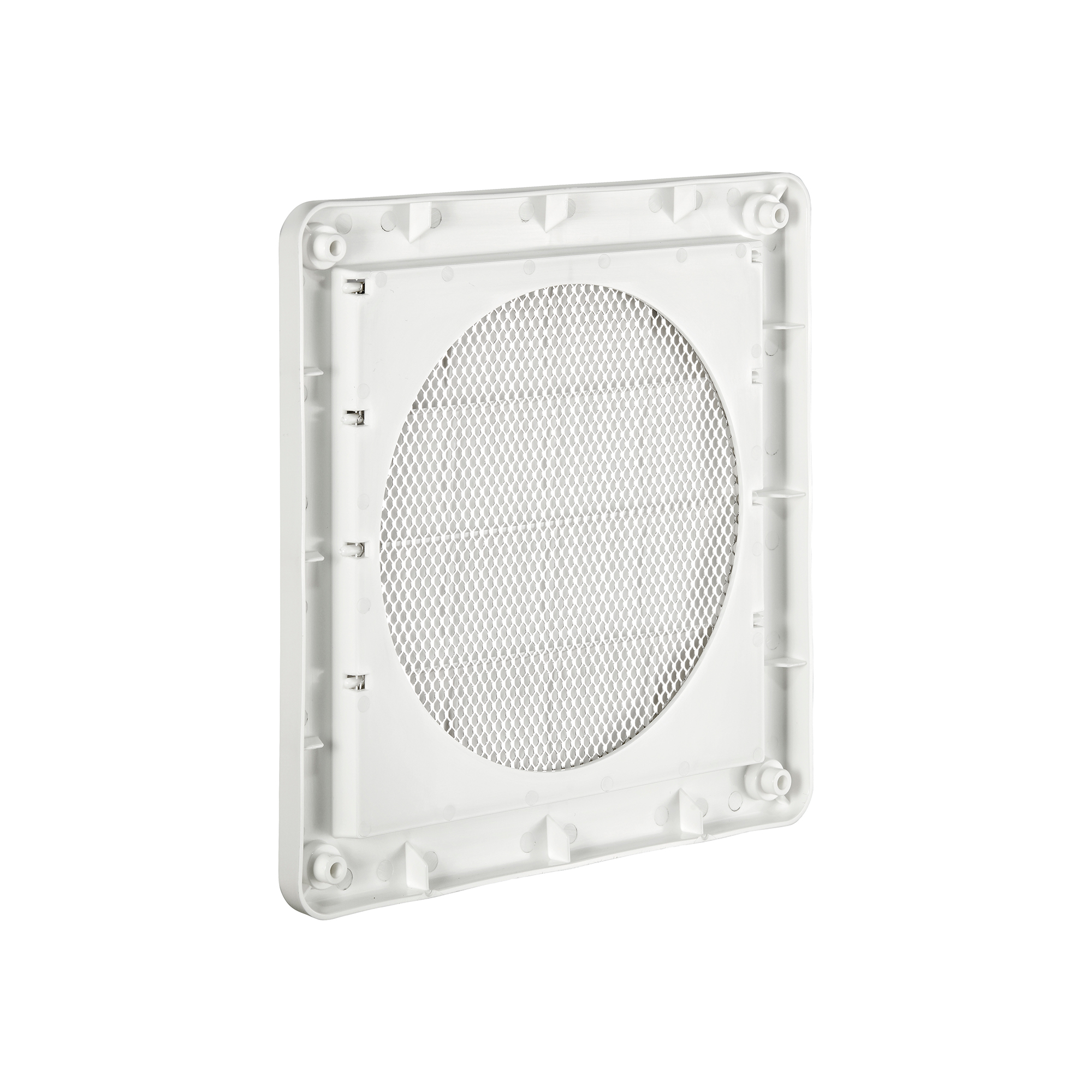 White Plastic Wall Exhaust Vent (Louvered) - Metal Bug Screen - Flush Mount - Back
