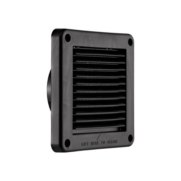 Black Plastic Fresh Air Intake Vent (Mini Louver) - Metal Bug Screen - Angle