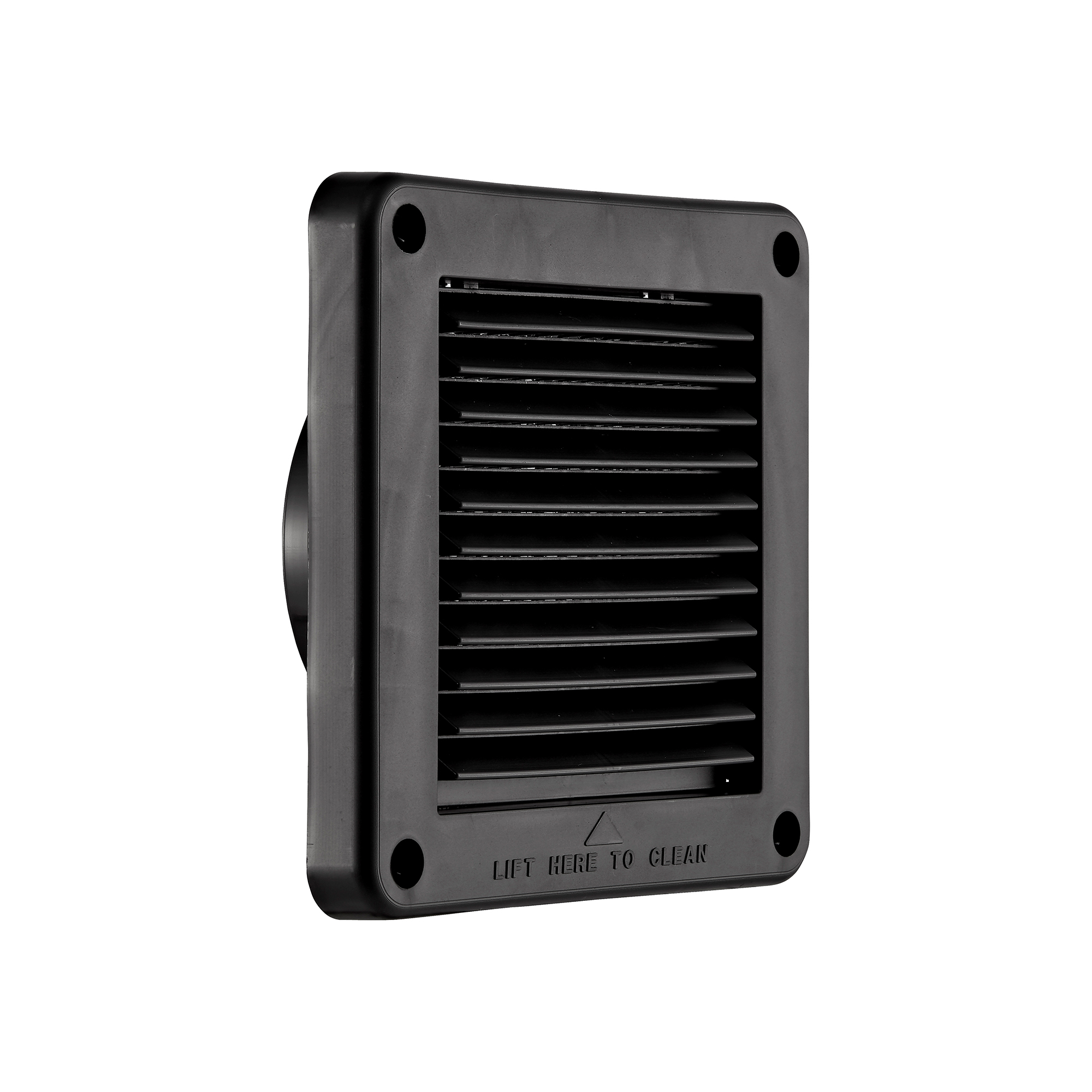 604BL-MLS-03 Black Plastic Fresh Air Intake Vent (Mini Louver) - Metal Bug Screen - Angle
