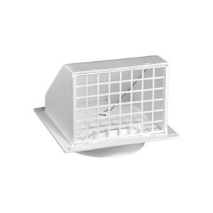 White Plastic Wall Exhaust Hood Dryer Vent - Spring-Controlled Damper - Removable Screen - Flat Flange - 1/2 inch Collar - Spring